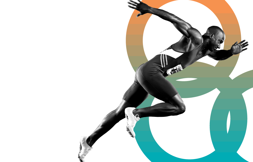 athlete running with circular graphics in the background