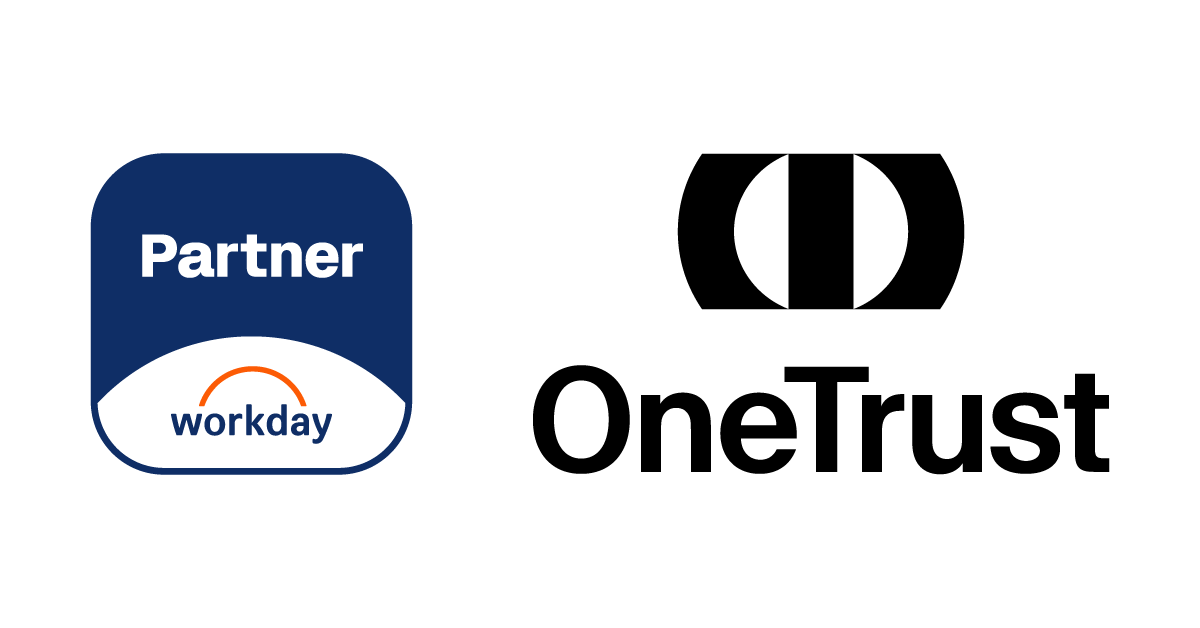 Graphic with the OneTrust logo on one side, and a Partner badge with the WorkDay logo in the other
