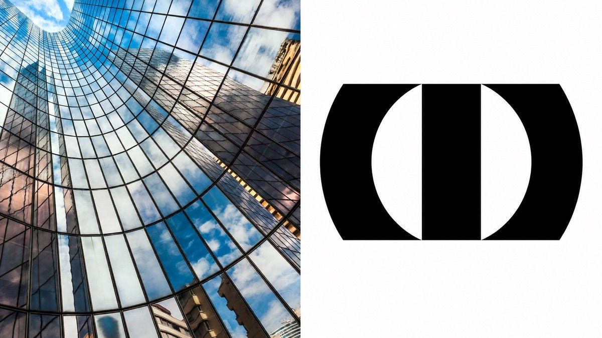 Reflective glass building beside the OneTrust logo on a white background.