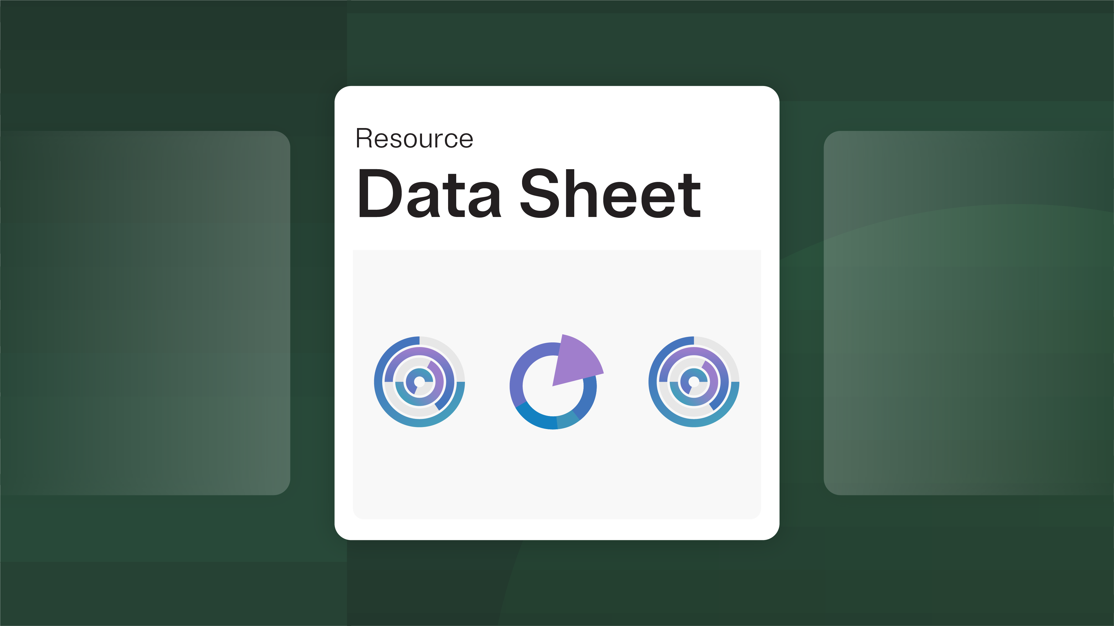 White document icon with "Resource Data Sheet" written on it and some generic pie graphs on a multi gradient green background