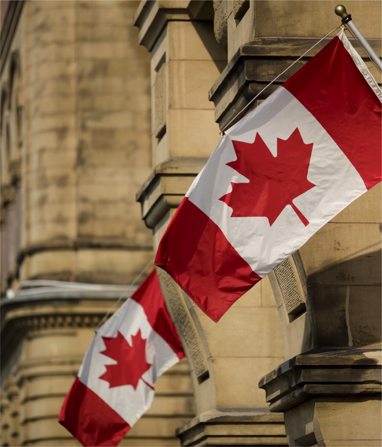 Canadian flags on a government building