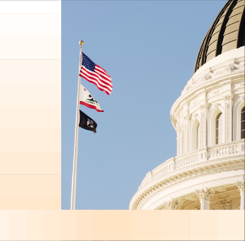 Image of the California state house rotunda and flag pole