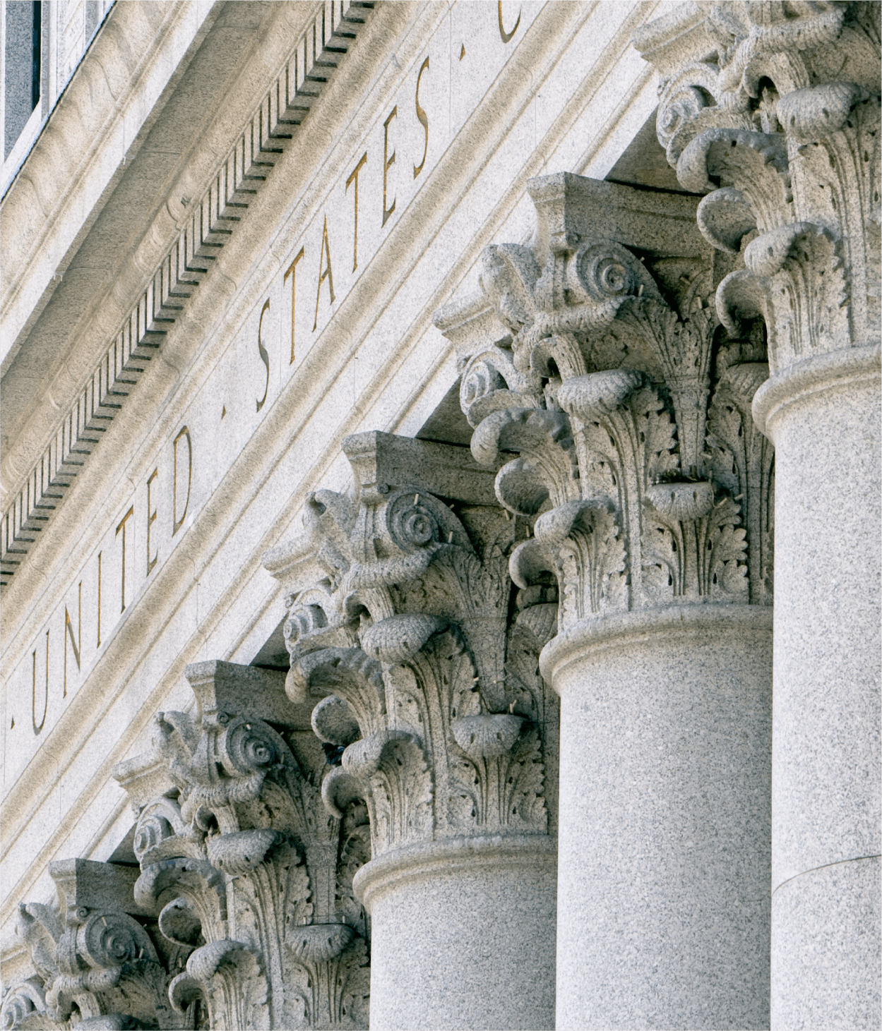 Closeup photo of the outside of a United States government building