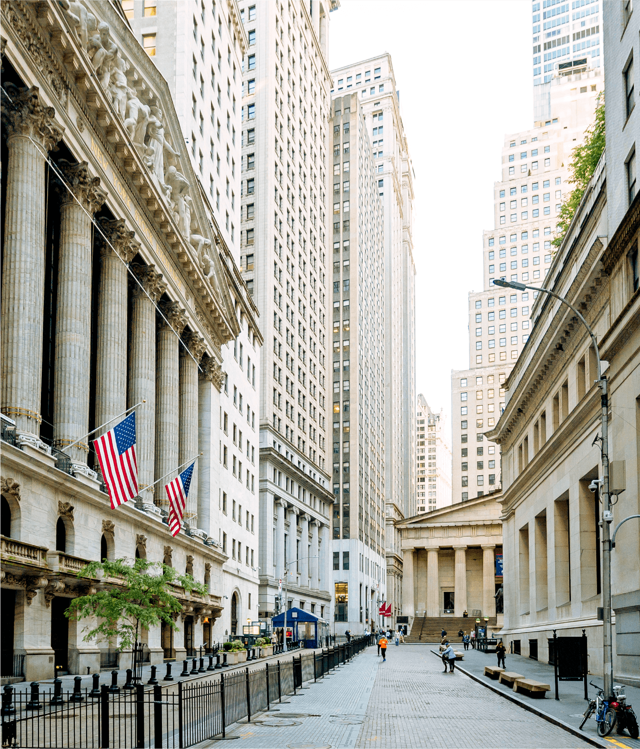 View of a city street with government buildings on either side