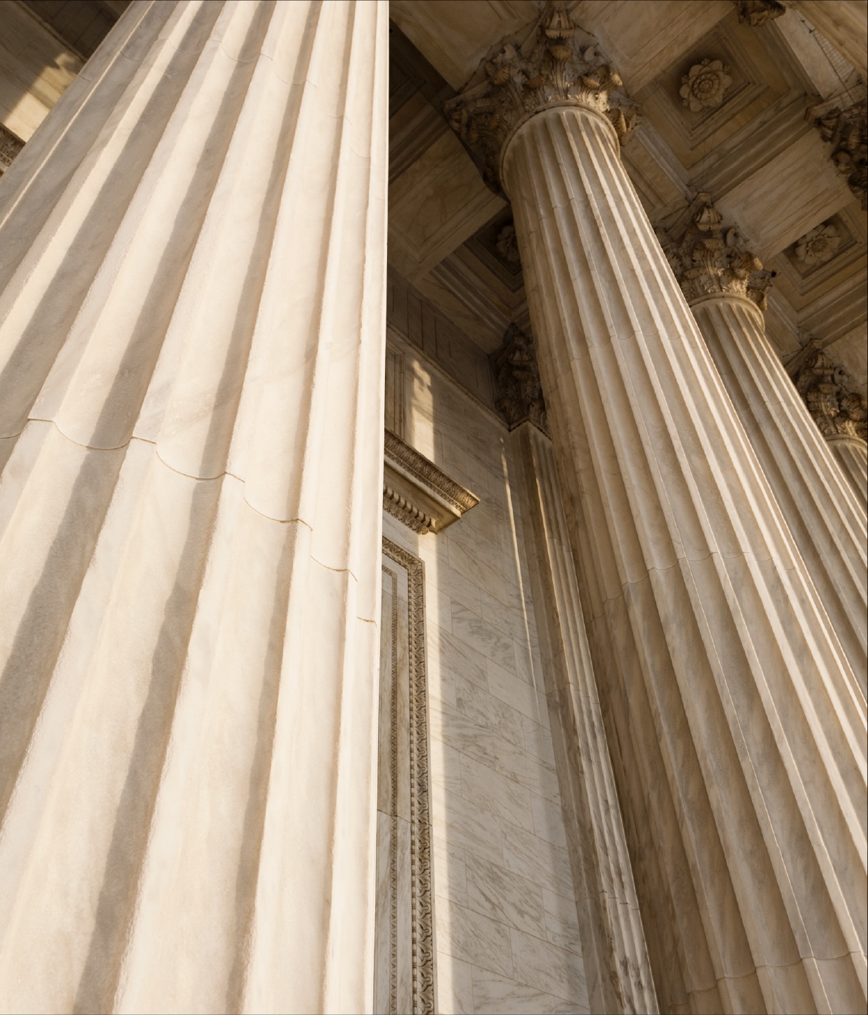 Neoclassical columns inside a judicial building