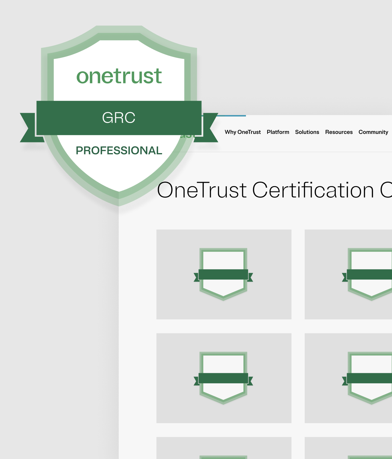 Illustration of a certification course dashboard with the GRC Professional badge in the top left corner