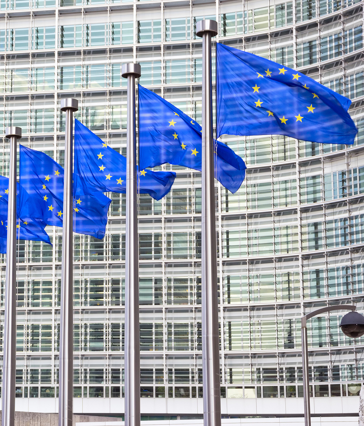 Flags in front of the EU Commission building in Brussels