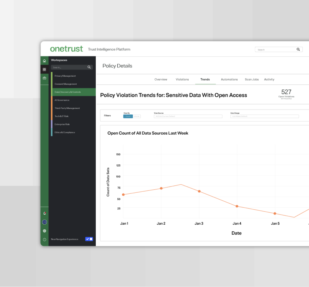 OneTrust platform graphic featuring the Data Policy Engine