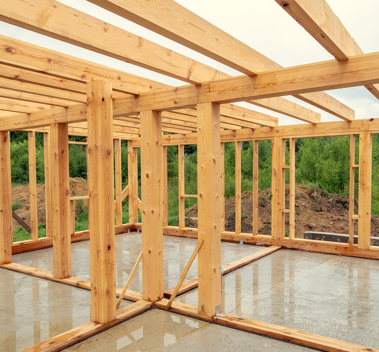 wooden construction of unfinished house