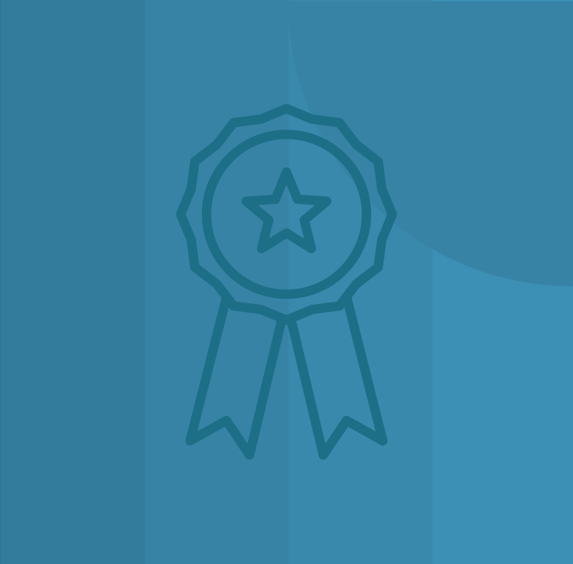 Award ribbon icon with a light blue geometric background