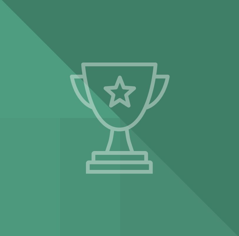 Trophy icon with a teal geometric background