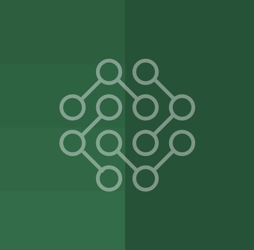Molecule icon with a dark green geometric background