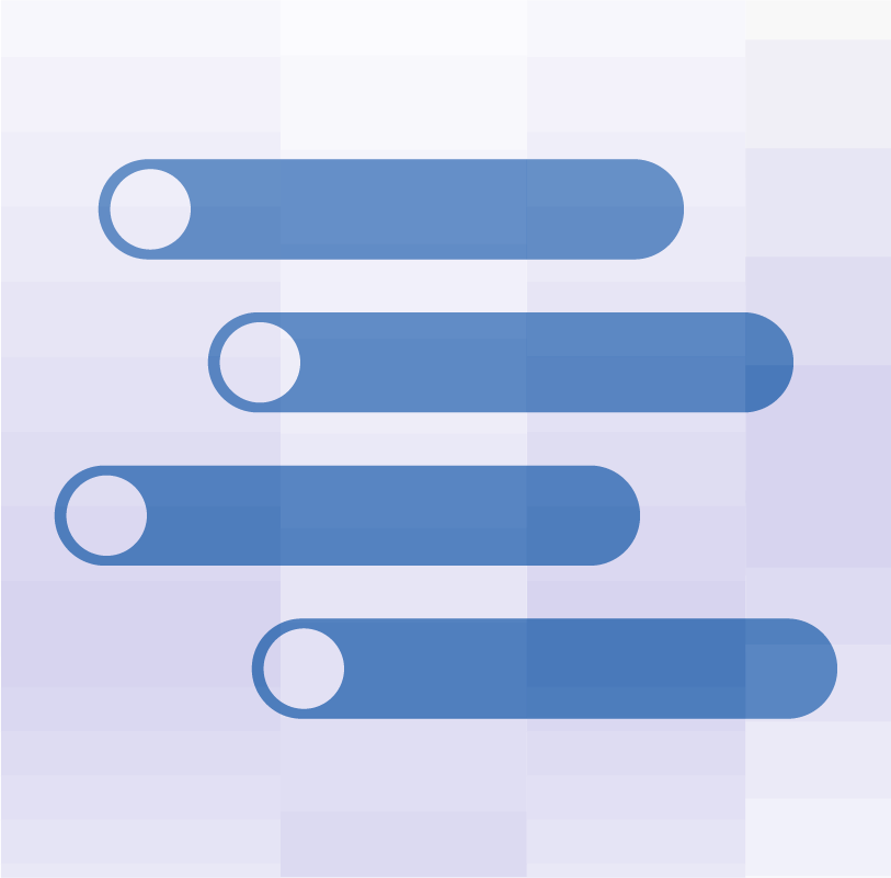 Blue list icons on a lavender background.