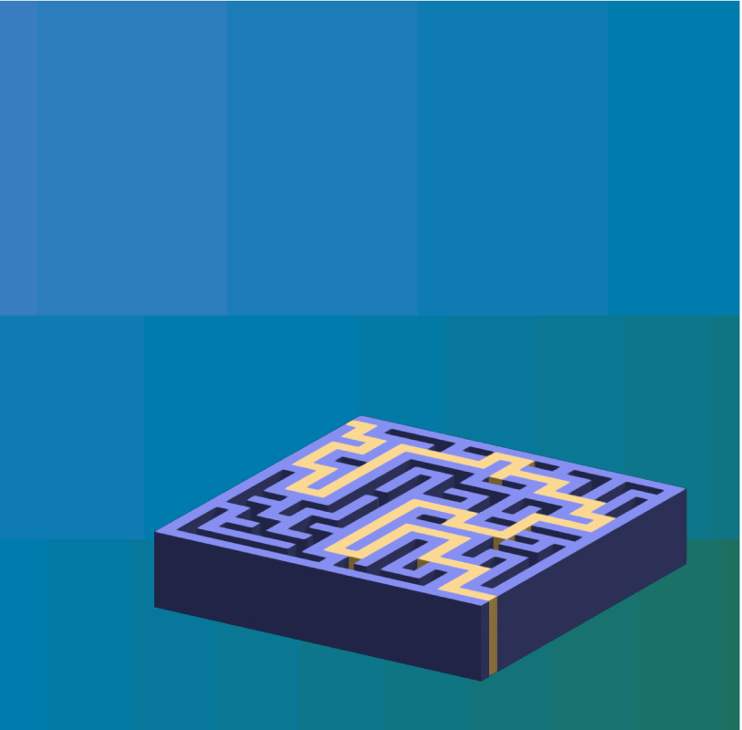 Illustration depicting a maze with branded OneTrust gradient background