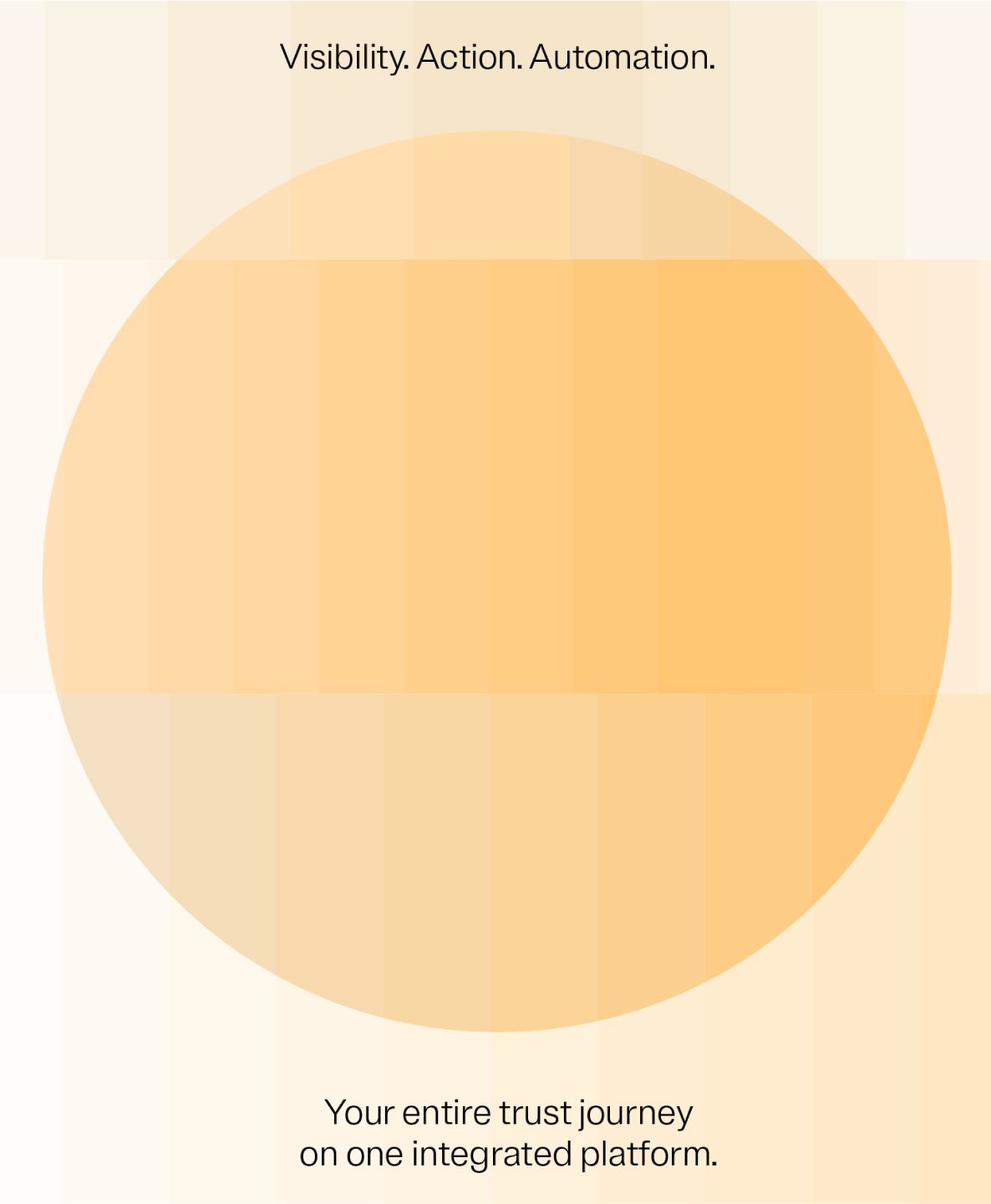 Spotlight gradient on a yellow background, with the words "Visibility. Action. Automation" above it and the words "Your entire trust journey on one integrated platform" below it