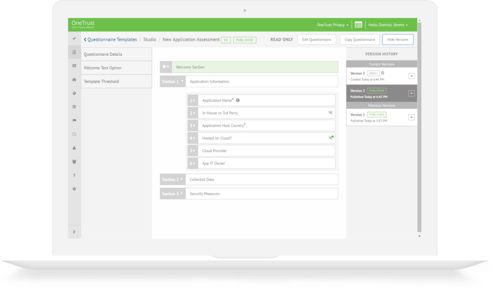 OneTrust GDPR Data Mapping & PIA Versioning