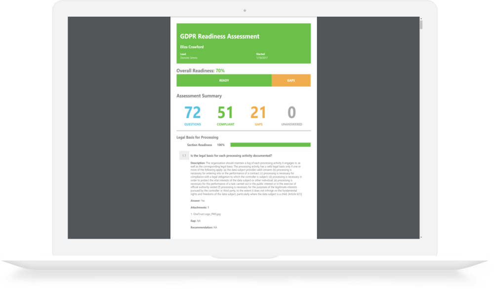 OneTrust GDPR Readiness Assessment Report