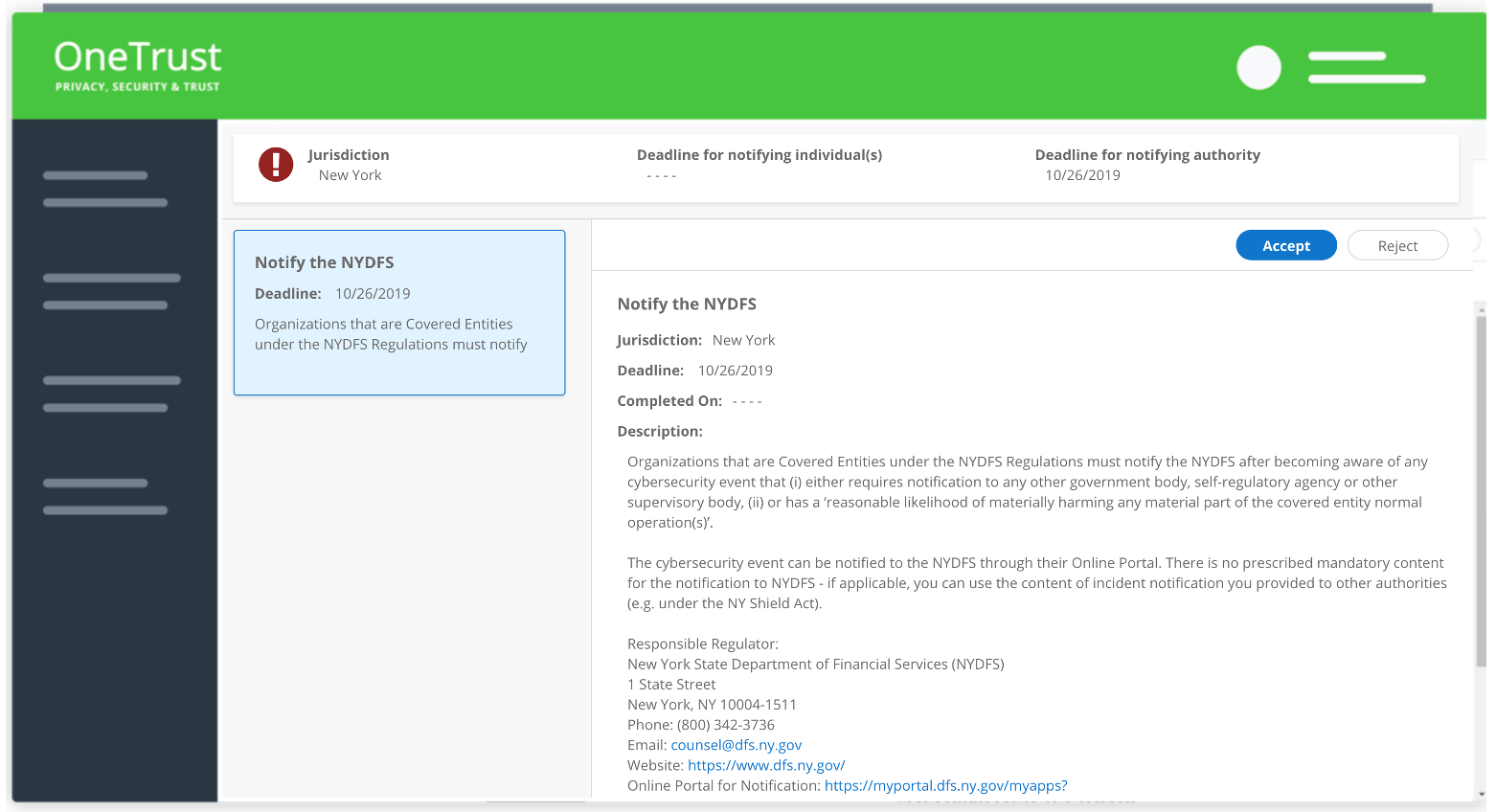 Incident Management Notification Example Screen