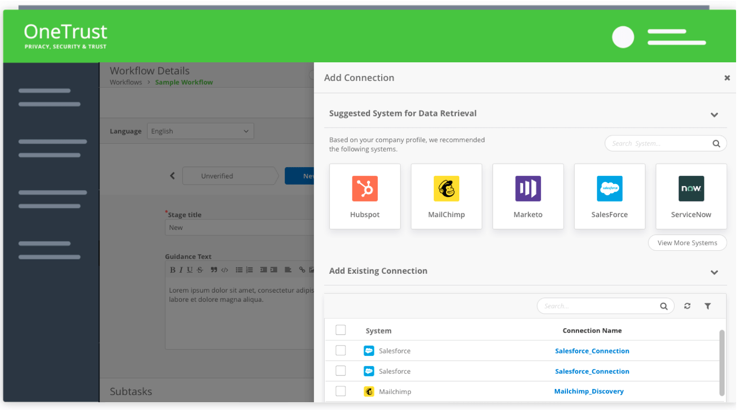 Data Subject Requests Example Screen