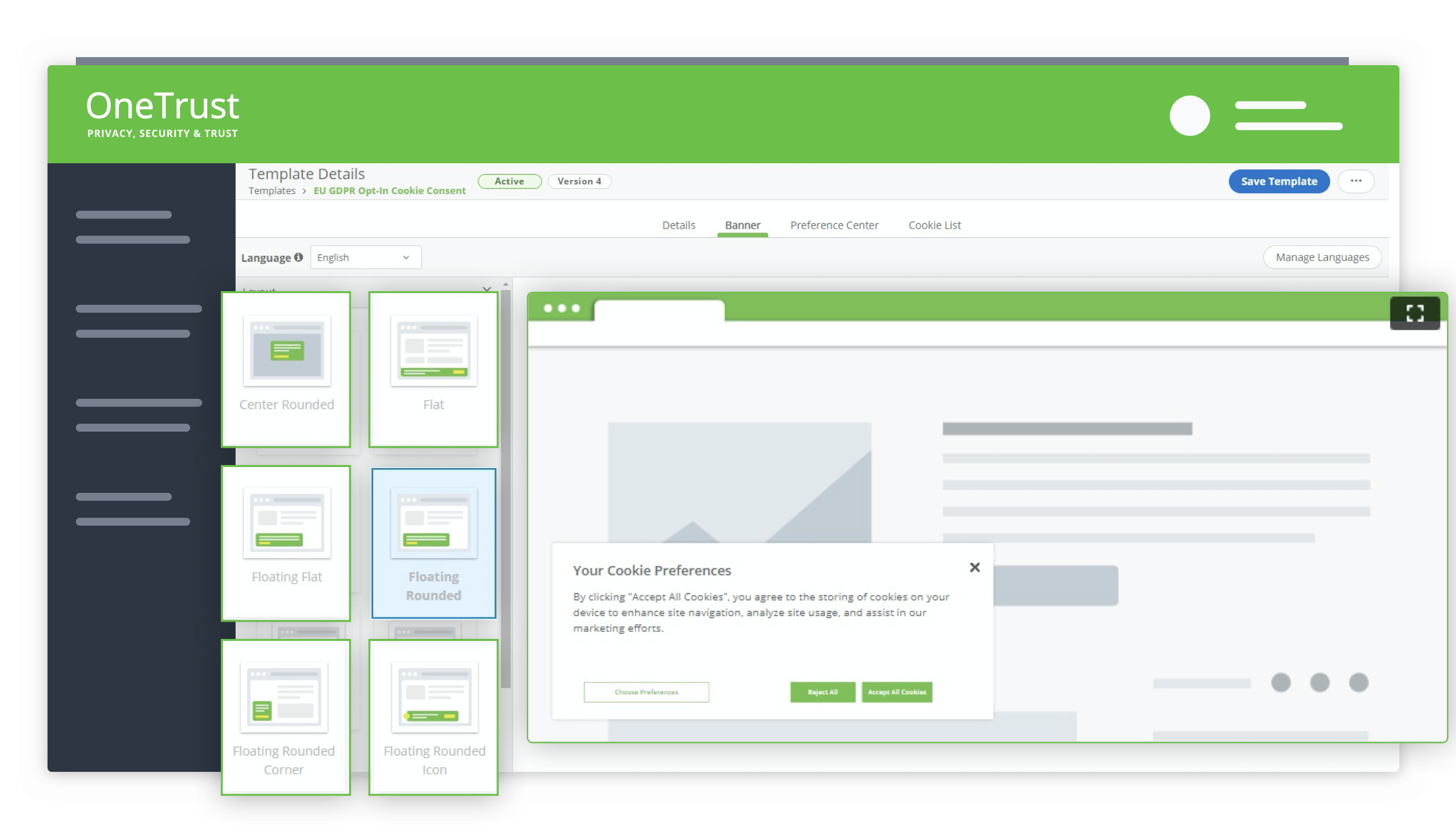 Cookie Template Dashboard Example for PIPEDA Compliance