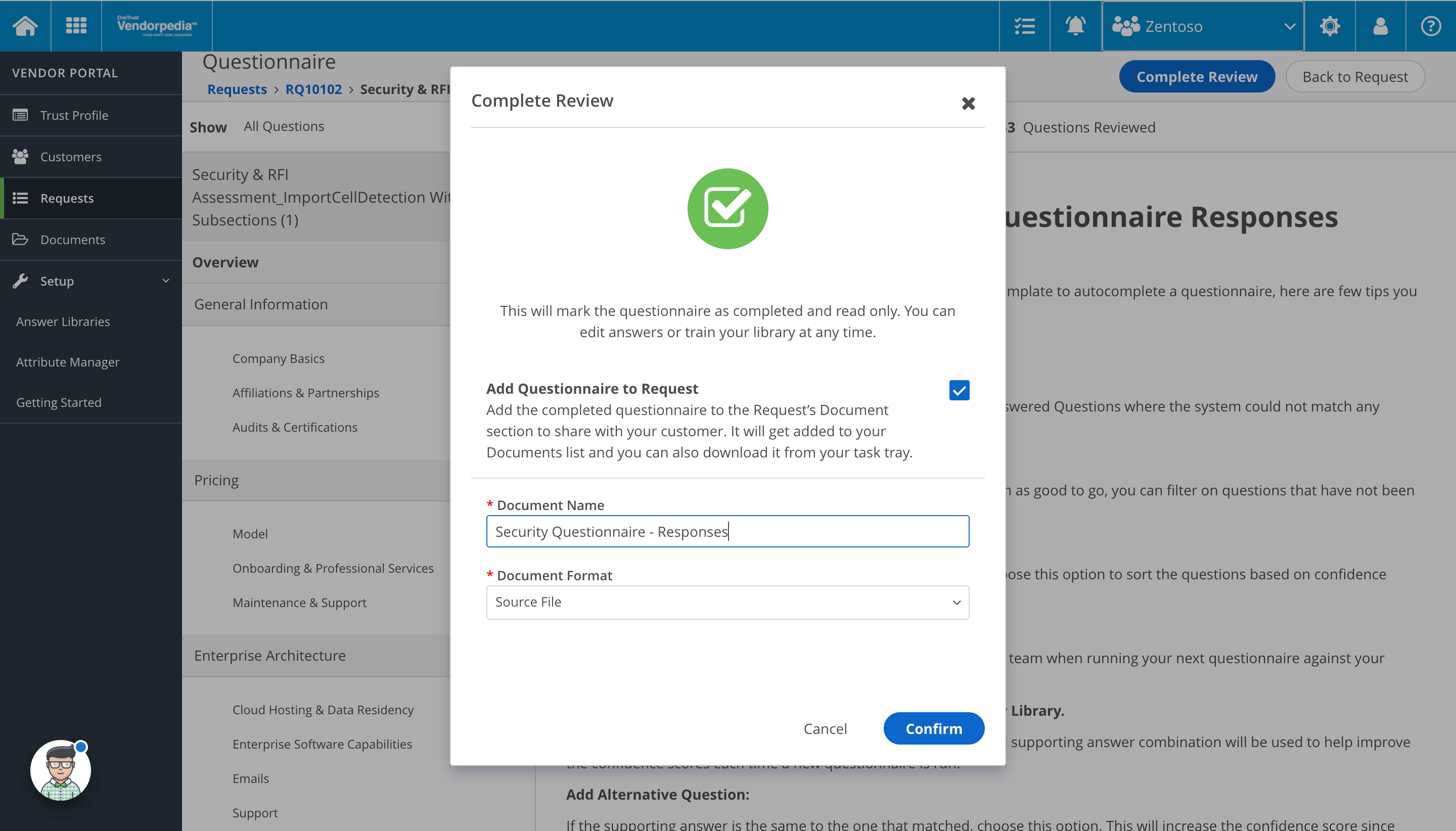 OneTrust Questionnaire Response Automation (QRA) Example