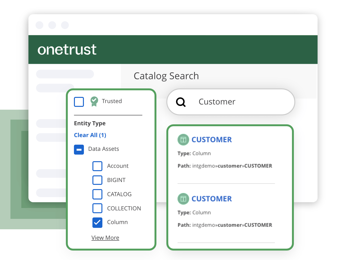 Mockup of the Data Governance privacy cloud dashboard with its various modules.