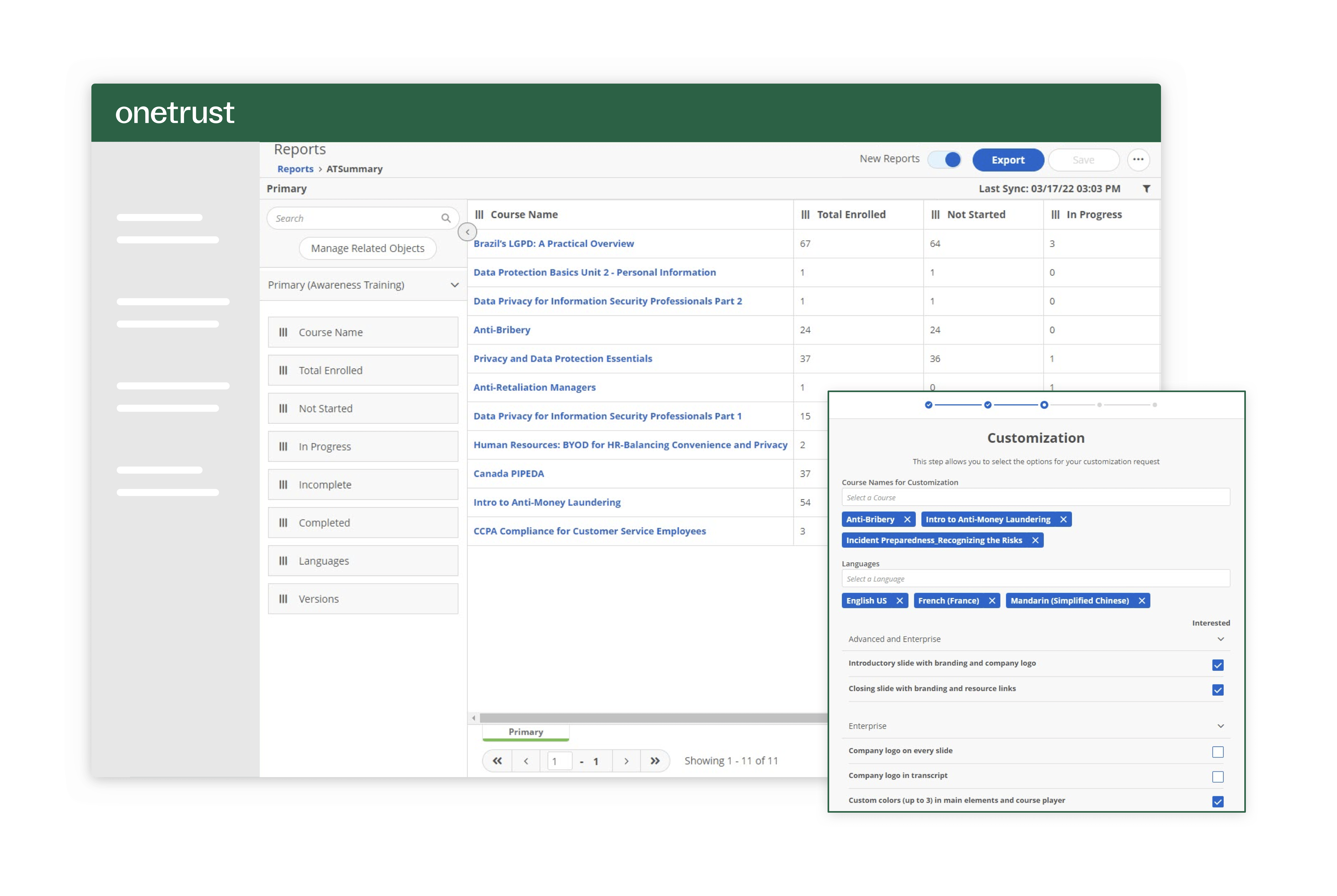 A screen from the Ethics Program Management module that displays where a user can set up and monitor ethics education courses.