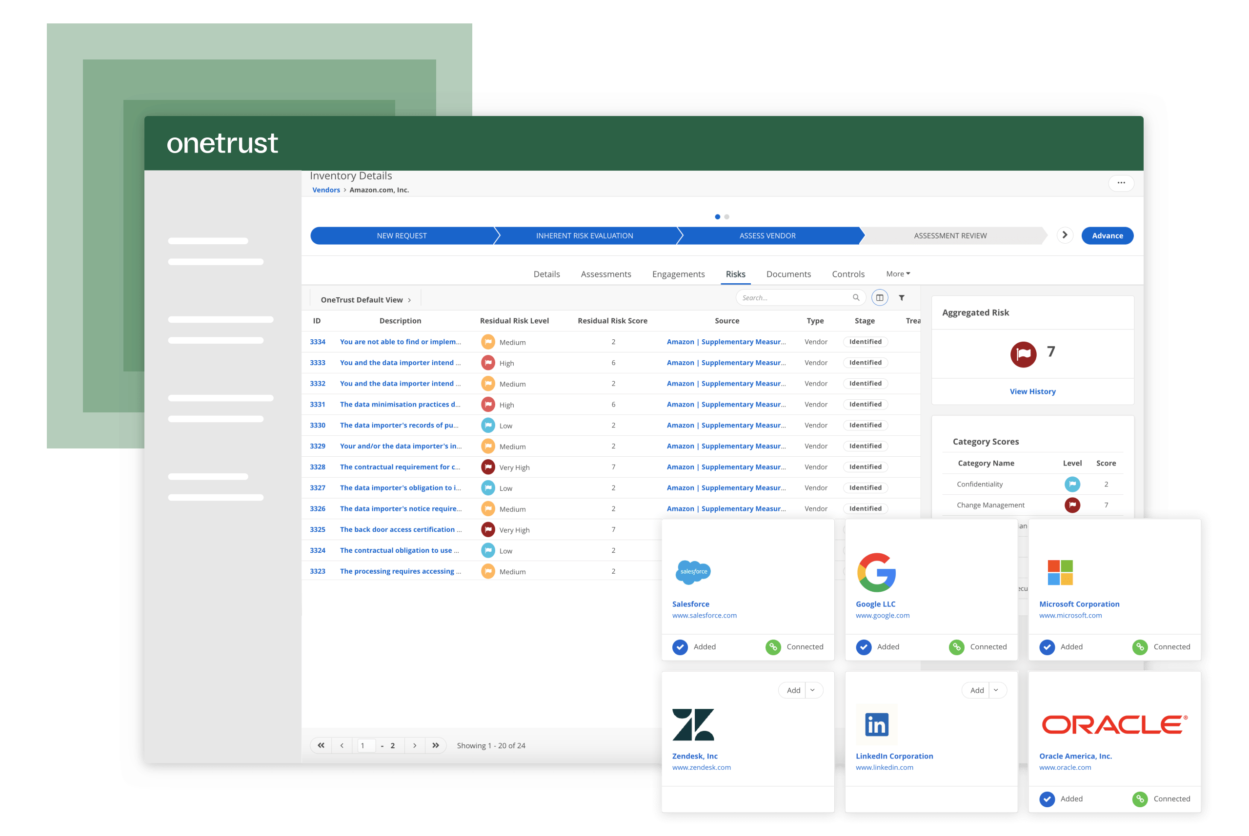 Part of the Third-Party Risk Management module where a risk assessment of vendors can be seen.