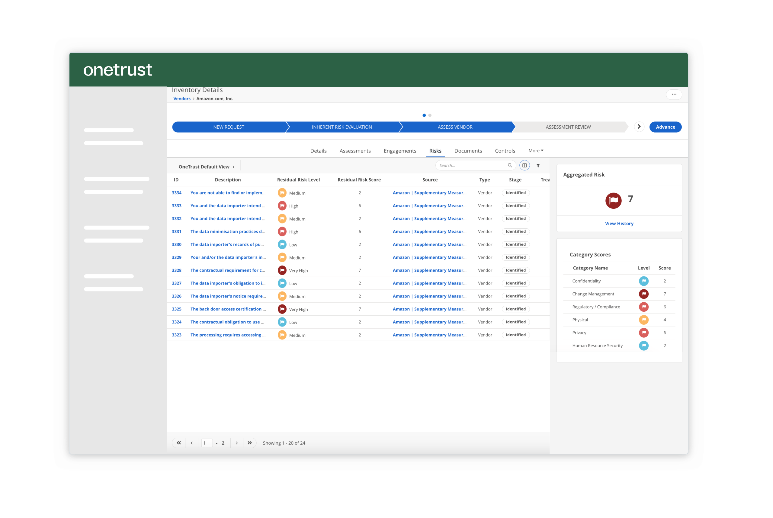 Risk assessment screen from the Third-Party Risk module from OneTrust.