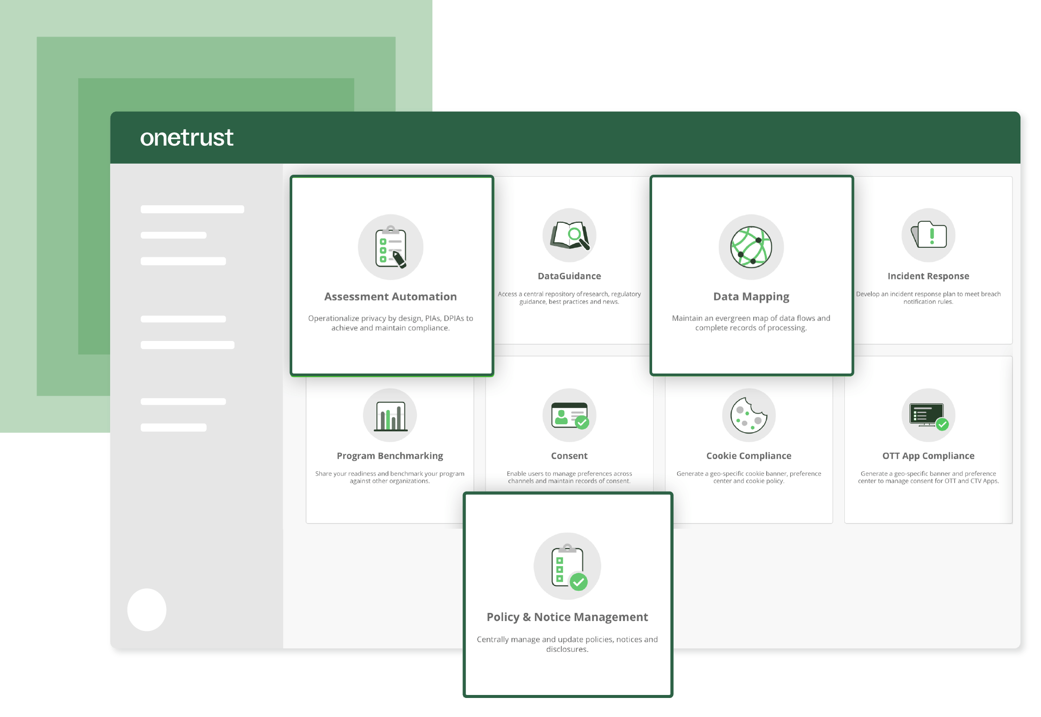 Image showing the various modules included with OneTrust.